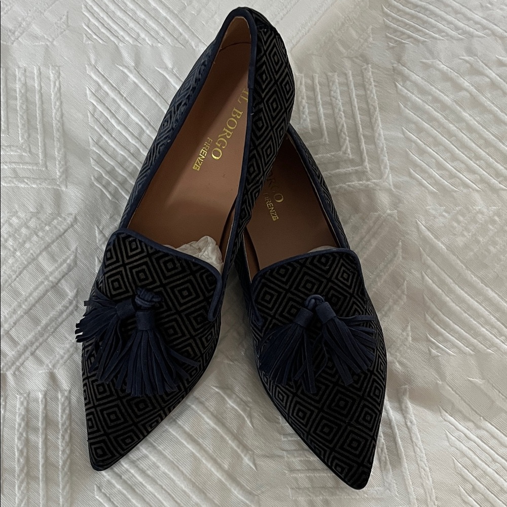 Women's Navy Velvet Tassel Loafers